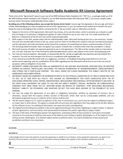 Microsoft Research Software Radio Academic Kit License Agreement