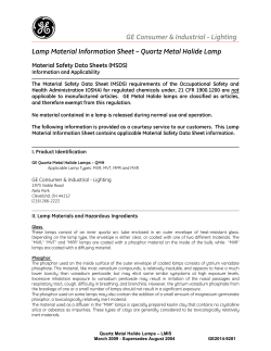 Lamp Material Information Sheet &ndash; Quartz Metal Halide Lamp