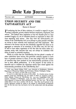 Union Security and the Taft-Hartley Act