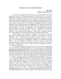 Alienation, Irony, and German Romanticism