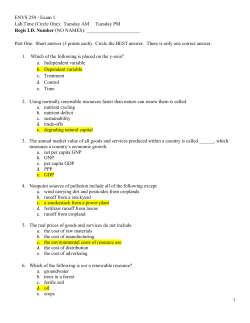 1 ENVS 250 - Exam 1 Lab Time (Circle One): Tuesday AM Tuesday
