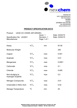 PRODUCT SPECIFICATION DATA Product: LEAD (IV) OXIDE (AR