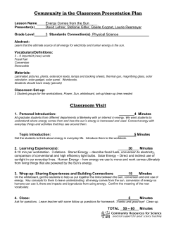 Community in the Classroom Presentation Plan Classroom Visit