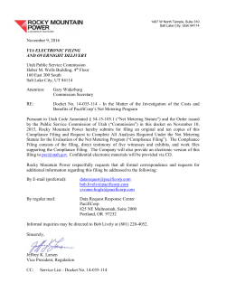 November 9, 2016 VIA ELECTRONIC FILING