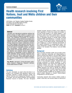 Health research involving First Nations, Inuit and M&eacute;tis children and