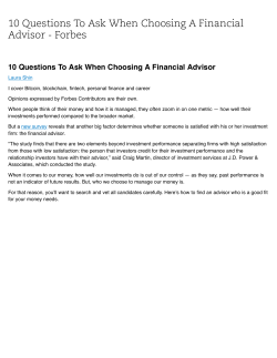 10 Questions To Ask When Choosing A Financial Advisor