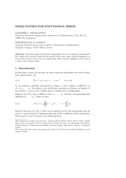 INEQUALITIES FOR POLYNOMIAL ZEROS 1. Introduction