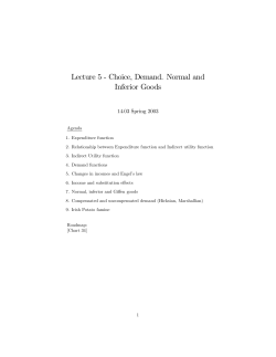 Lecture 5 - Choice, Demand. Normal and Inferior Goods