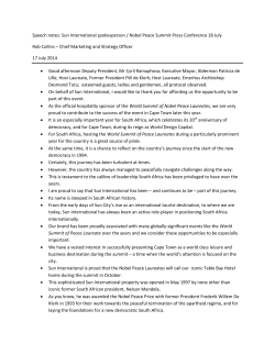 Speech notes: Sun International spokesperson / Nobel Peace