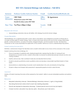 BIO 101L General Biology Lab Syllabus &ndash; Fall 2016