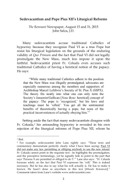 Sedevacantism and Pope Pius XII`s Liturgical Reforms