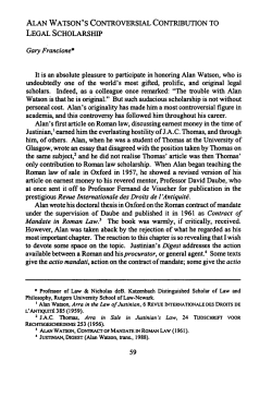 Alan Watson`s Controversial Contribution to Legal Scholarship