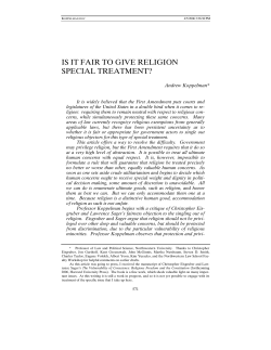 IS IT FAIR TO GIVE RELIGION SPECIAL TREATMENT?