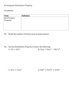 8.5 Using the Distributive Property Vocabulary Term Definition Zero