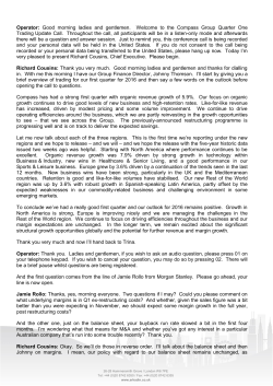 Operator: Good morning ladies and gentlemen. Welcome to the