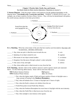 AS Earth Sun Seasons Practice Quiz `15