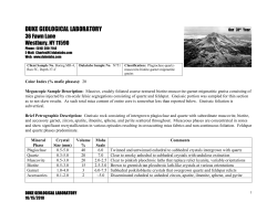 Sample Metamorphic Report - Duke Geological Laboratory