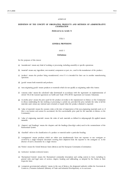 ANNEX III DEFINITION OF THE CONCEPT OF ORIGINATING