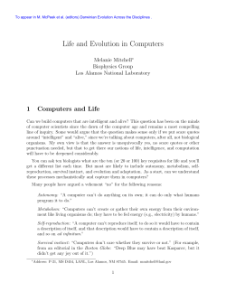 Life and Evolution in Computers - Department of Computer Science