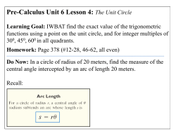Pre-Calculus Unit 6 Lesson 4: The Unit Circle