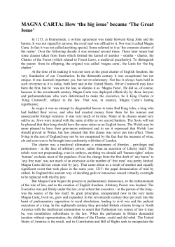 MAGNA CARTA: How `the big issue` became `The Great Issue`