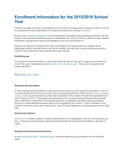 Enrollment Information for the 2015/2016 School Year