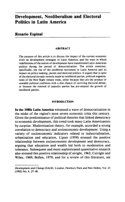 Development, Neoliberalism and Electoral Politics in Latin America