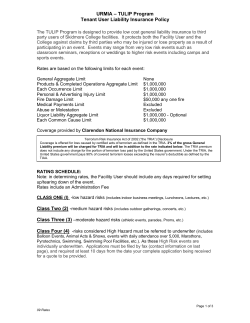 URMIA &ndash; TULIP Program Tenant User Liability