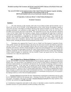 The role of ECOSOC in the implementation of the United Nations