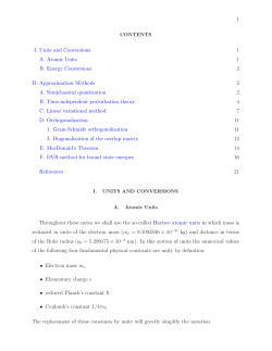 1 I. Units and Conversions 1 A. Atomic Units 1 B. Energy
