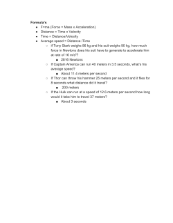 Formula`s F=ma (Force = Mass x Acceleration) Distance = Time x