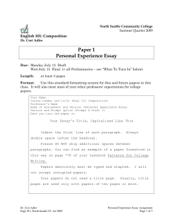 Personal Experience Essay Assignment