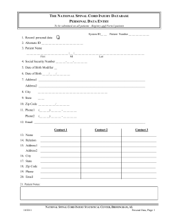 SCI Model Systems` Data Collection Forms 2011-16