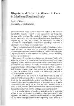 Disputes and Disparity: Women in Court in Medieval Southern Italy`
