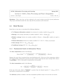 Lecture 2: Gibb`s, Data Processing and Fano`s Inequalities 2.1 Brief