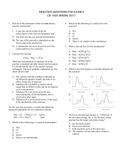 Practice Questions for Exam 2 CH 1020 Spring 2017