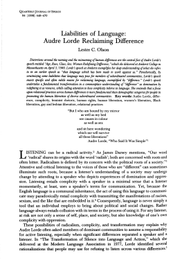 Liabilities of Language: Audre Lorde Reclaiming Difference.