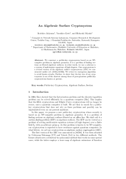 An Algebraic Surface Cryptosystem. - International Association for