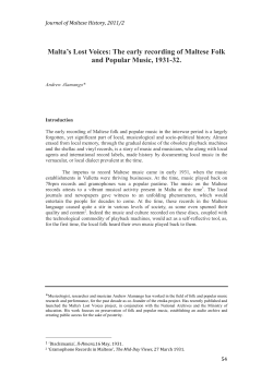 Malta`s Lost Voices: The early recording of Maltese Folk and Popular