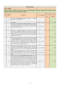 Bill of Quantity Name of Work - Periodical renewal by overlay