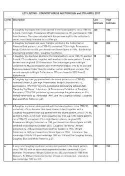LOT LISTING - COUNTRY HOUSE AUCTION 26th and 27th