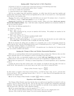 Section 4.5B: Using Log Laws to Solve Equations In Sections 4.2
