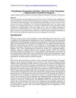 Morphology-Pragmatics Interface - Afrikanistik-Aegyptologie