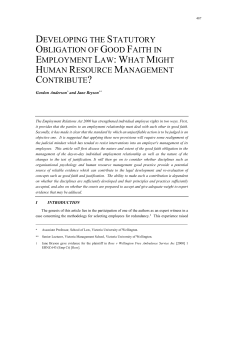 Developing the Statutory Obligation of Good Faith in Employment