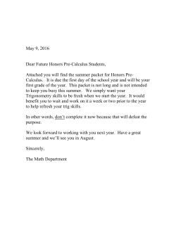 May 9, 2016 Dear Future Honors Pre