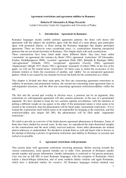1 Agreement restrictions and agreement oddities in Romance