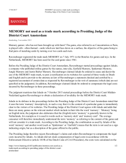 MEMORY not used as a trade mark according to Presiding Judge of