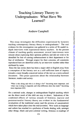 Teaching Literary Theory to Undergraduates: What Have We