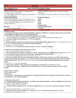 4 Fact Families Reference to English Math Standard(s): 1.