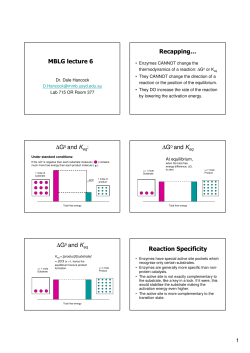 MBLG lecture 6 Recapping&hellip; AGo and Keq: AGo and Keq AGo and
